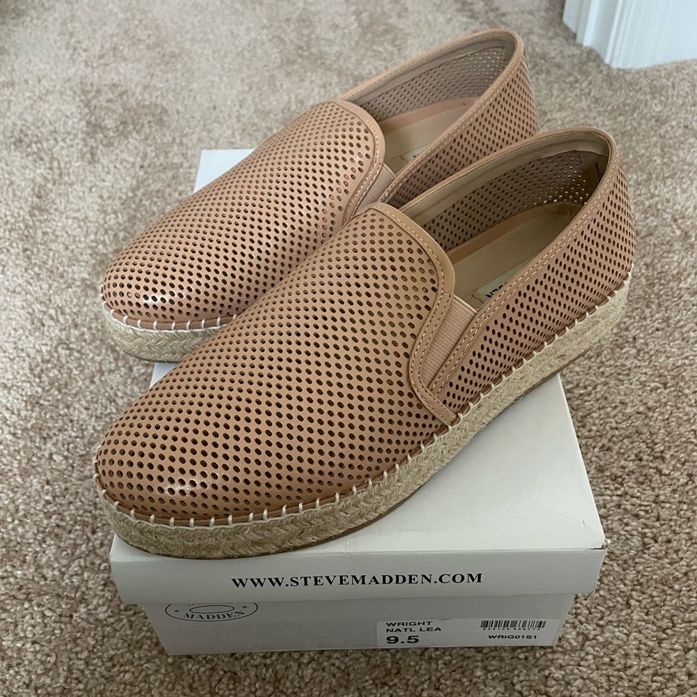 Steve Madden Wright Leather Perforated Slip-On Espadrille Platform Sneakers